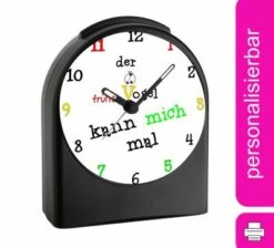 CreaDesign Kinder Funkwecker Personalisiert Mit Namen Früher Vogel Atom-/Funkuhr, 12-Stunden-Anzeigeformat, Schlummerfunktion, Nachtlicht, Geräuschlos/Ohne Ticken