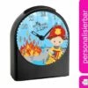 CreaDesign Kinder Funkwecker Personalisiert Mit Namen Feuerwehrmann Atom-/Funkuhr, 12-Stunden-Anzeigeformat, Schlummerfunktion, Nachtlicht, Geräuschlos/Ohne Ticken