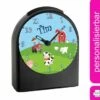 CreaDesign Kinder Funkwecker Personalisiert Mit Namen Bauernhof Atom-/Funkuhr, 12-Stunden-Anzeigeformat, Schlummerfunktion, Nachtlicht, Geräuschlos/Ohne Ticken