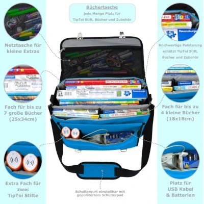 PUNALU Tasche Für TipToi Stift & Bücher, Büchertasche Mit Platz Für 2 Stifte Und Bis Zu 11 Bücher TipToi Tasche 3 PUNALU Tasche Für TipToi Stift & Bücher, Büchertasche Mit Platz Für 2 Stifte Und Bis Zu 11 Bücher TipToi Tasche – Bild 3