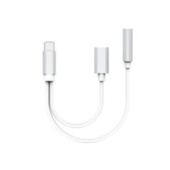 Xlayer KABEL Kabel PREMIUM 2-IN-1 Typ C (USB-C) To 3.5mm Aux Und Type C Adapter 0.12m Silver