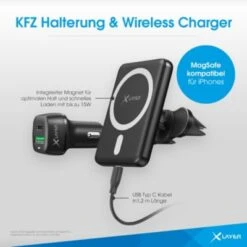Xlayer WIRELESS : MagFix Pro Magsafe 15W Wireless KFZ Handyhalter Mit USB-C Kabel Und Dual Charger Schnellader Fürs Auto Kompatibel Für IPhone 12/13/14 Schwarz -Optimal Elektronik Geschäft 28181037 05