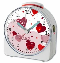 CreaDesign Kinder Funkwecker Weiß Personalisiert Mit Namen Herz Rot 12-Stunden-Anzeigeformat, Geräuschlos/Ohne Ticken, Nachtlicht -Optimal Elektronik Geschäft 28901434 03