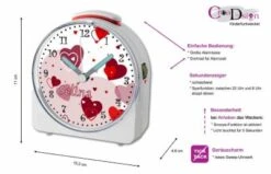 CreaDesign Kinder Funkwecker Weiß Personalisiert Mit Namen Herz Rot 12-Stunden-Anzeigeformat, Geräuschlos/Ohne Ticken, Nachtlicht -Optimal Elektronik Geschäft 28901434 05