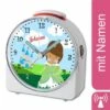 CreaDesign Kinder Funkwecker Weiß Personalisiert Mit Namen Prinzessin 12-Stunden-Anzeigeformat, Geräuschlos/Ohne Ticken, Nachtlicht