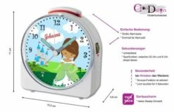 CreaDesign Kinder Funkwecker Weiß Personalisiert Mit Namen Prinzessin 12-Stunden-Anzeigeformat, Geräuschlos/Ohne Ticken, Nachtlicht -Optimal Elektronik Geschäft 28901456 05