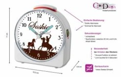 CreaDesign Kinder Funkwecker Weiß Personalisiert Mit Namen Cowboy Pferd Braun 12-Stunden-Anzeigeformat, Geräuschlos/Ohne Ticken, Nachtlicht -Optimal Elektronik Geschäft 28901590 05
