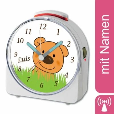 CreaDesign Kinder Funkwecker Weiß Personalisiert Mit Namen Teddy 12-Stunden-Anzeigeformat, Geräuschlos/Ohne Ticken, Nachtlicht 1 CreaDesign Kinder Funkwecker Weiß Personalisiert Mit Namen Teddy 12-Stunden-Anzeigeformat, Geräuschlos/Ohne Ticken, Nachtlicht