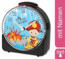 CreaDesign Kinder Funkwecker Weiß Personalisiert Mit Namen Feuerwehrmann