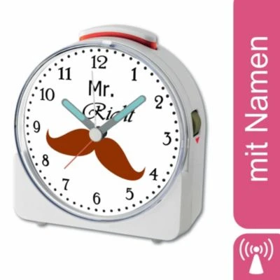 CreaDesign Kinder Funkwecker Weiß Personalisiert Mit Namen Jungen Bart 12-Stunden-Anzeigeformat, Geräuschlos/Ohne Ticken, Nachtlicht 1 CreaDesign Kinder Funkwecker Weiß Personalisiert Mit Namen Jungen Bart 12-Stunden-Anzeigeformat, Geräuschlos/Ohne Ticken, Nachtlicht