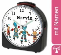 CreaDesign Kinder Funkwecker Weiß Personalisiert Mit Namen Roboter
