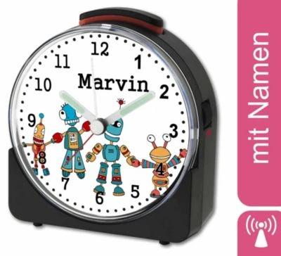 CreaDesign Kinder Funkwecker Weiß Personalisiert Mit Namen Roboter 1 CreaDesign Kinder Funkwecker Weiß Personalisiert Mit Namen Roboter