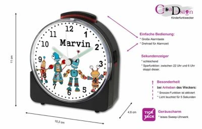 CreaDesign Kinder Funkwecker Weiß Personalisiert Mit Namen Roboter 2 CreaDesign Kinder Funkwecker Weiß Personalisiert Mit Namen Roboter – Bild 2