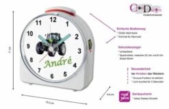CreaDesign Kinder Funkwecker Weiß Personalisiert Mit Namen Traktor 12-Stunden-Anzeigeformat, Geräuschlos/Ohne Ticken, Nachtlicht 9 CreaDesign Kinder Funkwecker Weiß Personalisiert Mit Namen Traktor 12-Stunden-Anzeigeformat, Geräuschlos/Ohne Ticken, Nachtlicht -Optimal Elektronik Geschäft 28901901 05