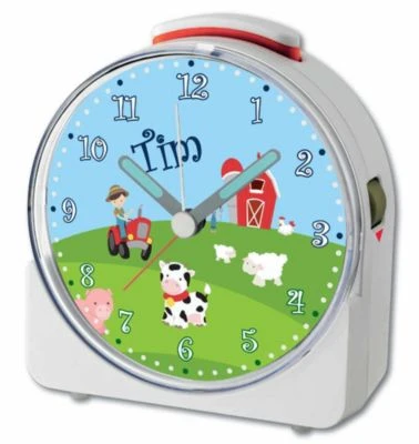 CreaDesign Kinder Funkwecker Weiß Personalisiert Mit Namen Bauernhof 12-Stunden-Anzeigeformat, Geräuschlos/Ohne Ticken, Nachtlicht 4 CreaDesign Kinder Funkwecker Weiß Personalisiert Mit Namen Bauernhof 12-Stunden-Anzeigeformat, Geräuschlos/Ohne Ticken, Nachtlicht – Bild 4