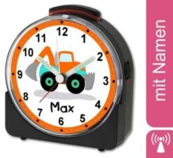CreaDesign Kinder Funkwecker Weiß Personalisiert Mit Namen Bagger