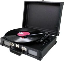 Soundmaster PL580 Schwarz Nostalgie Koffer Plattenspieler Mit Kopfhöreranschluss