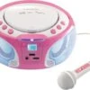 Lenco SCD-650PK - CD-/MP3-Player Mit FM-Radio, USB-Anschluss, Karaoke-Mikrofon Und Party-Lights, Pink