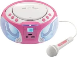 Lenco SCD-650PK - CD-/MP3-Player Mit FM-Radio, USB-Anschluss, Karaoke-Mikrofon Und Party-Lights, Pink