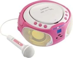Lenco SCD-650PK - CD-/MP3-Player Mit FM-Radio, USB-Anschluss, Karaoke-Mikrofon Und Party-Lights, Pink -Optimal Elektronik Geschäft 7193006 03