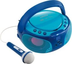 Lenco SCD-650BU - CD-/MP3-Player Mit FM-Radio, USB-Anschluss, Karaoke-Mikrofon Und Party-Lights, Blau -Optimal Elektronik Geschäft 7193050 04